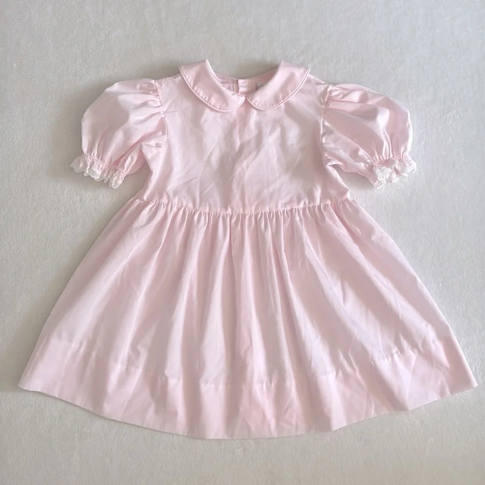 {VTG} Bryan | 70s 80s Peter Pan Collar Puff Sleeve Heirloom Dress L/736 Pink (4) - Picture 16 of 16